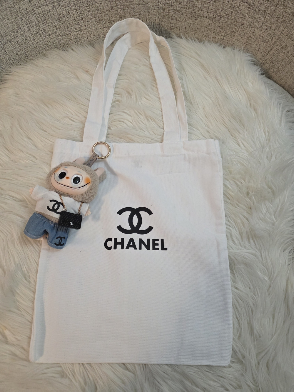 Simple White Canvas Tote Bag With Black Print